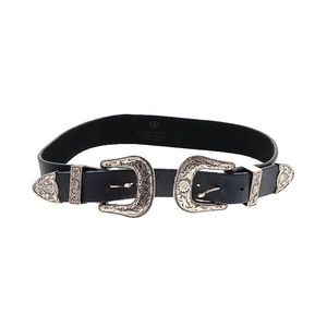B-Low the Belt Bri Bri double buckle belt in black/rose gold